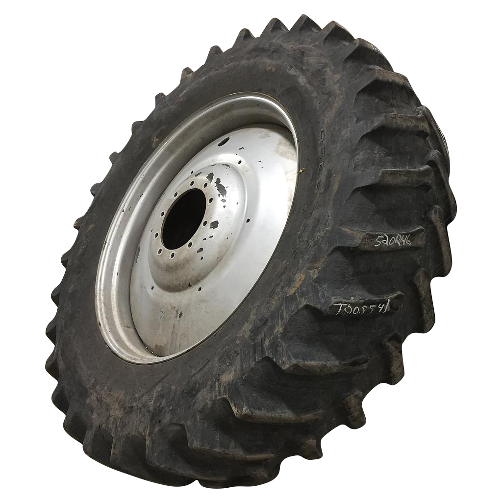 520/85R46 Firestone Radial Deep Tread 23 R-1W on Case IH Silver Mist 10-Hole Formed Plate W/Weight Holes 70%