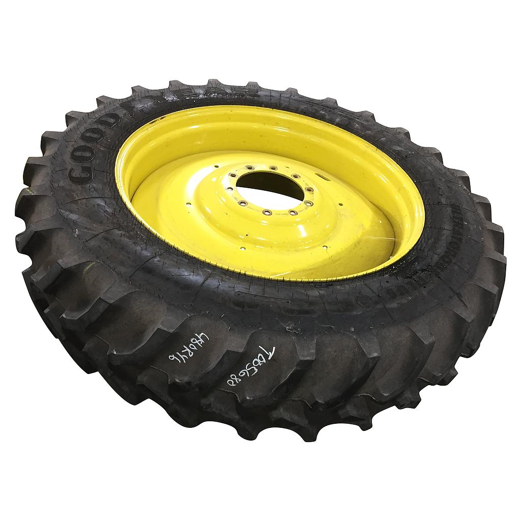 480/80R46 Goodyear Farm UltraTorque Plus Radial R-1 on John Deere Yellow 10-Hole Formed Plate W/Weight Holes 90%