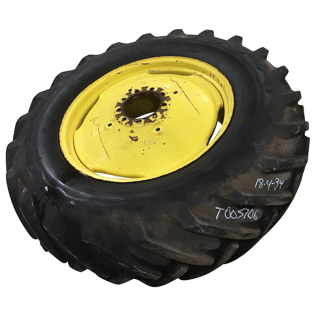 320/85R34 Goodyear Farm Dyna Torque Radial FWA R-1 on John Deere Yellow 10-Hole Waffle Wheel (Groups of 3 bolts) 65%