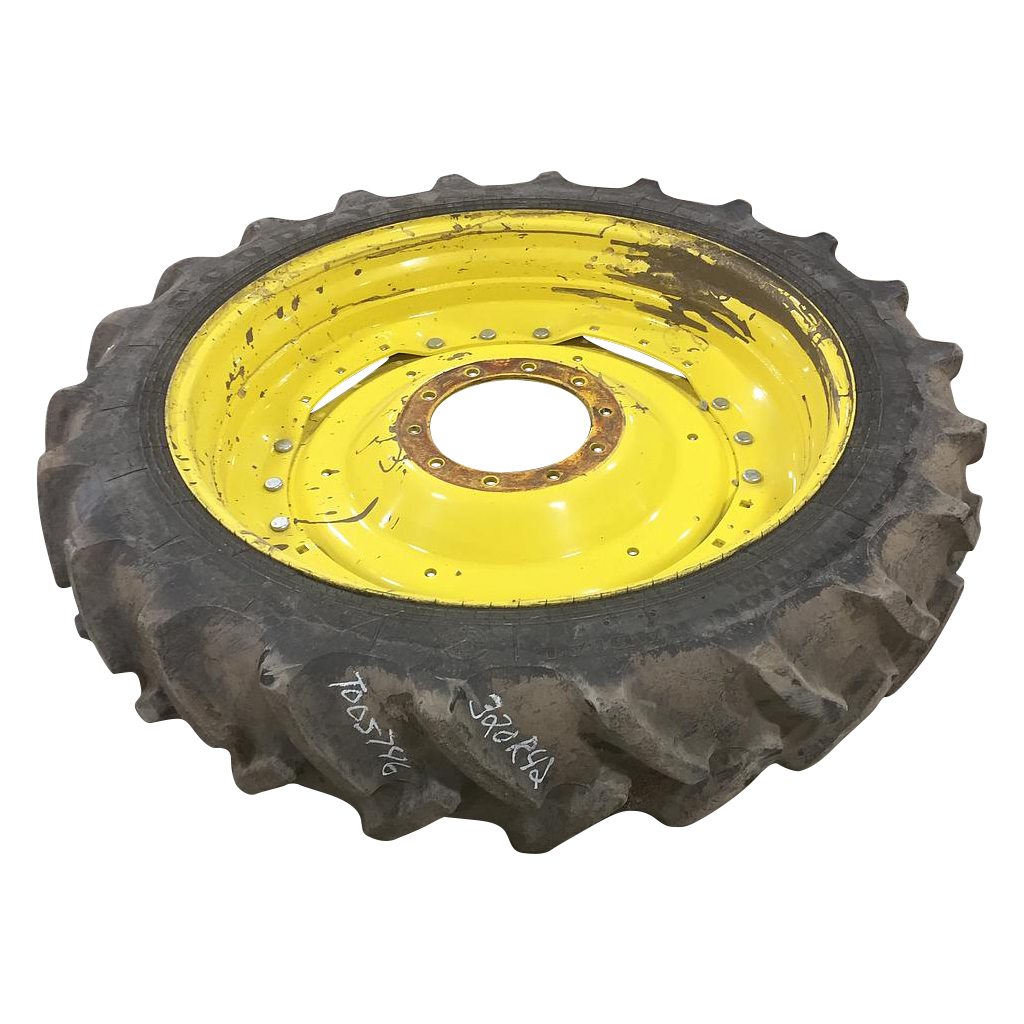 320/80R42 Goodyear Farm DT800 Super Traction R-1W on John Deere Yellow 10-Hole Waffle Wheel (Groups of 3 bolts) 80%