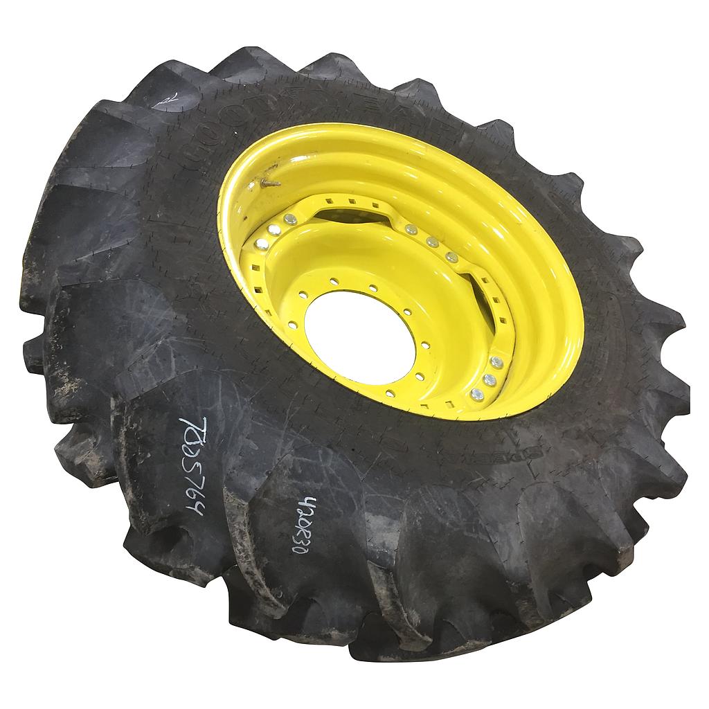 420/90R30 Goodyear Farm Special Sure Grip Radial TD8 R-2 on John Deere Yellow 10-Hole Waffle Wheel (Groups of 3 bolts) 95%