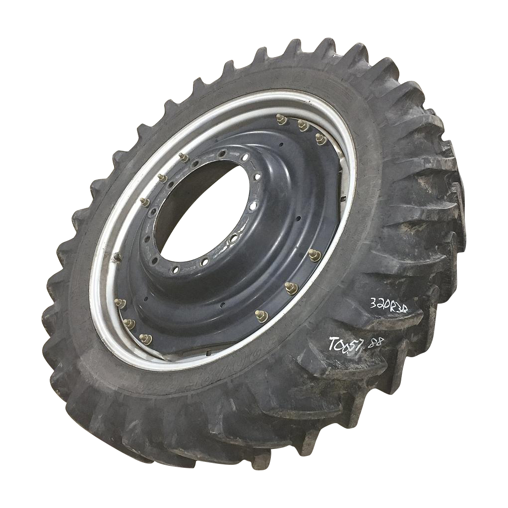 320/85R38 Michelin AgriBib Row Crop R-1W on Case IH Silver Mist 12-Hole Waffle Wheel (Groups of 3 bolts) 70%