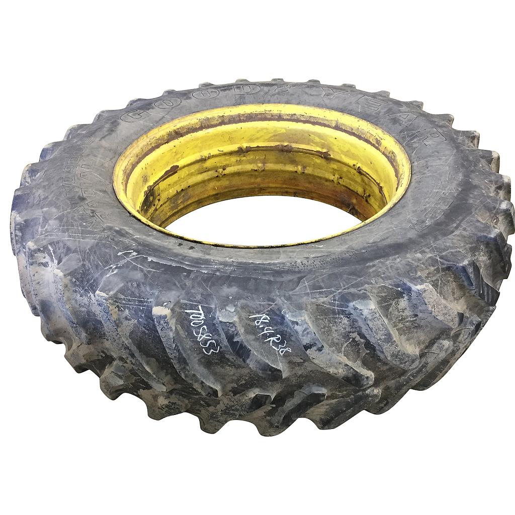 480/80R38 Goodyear Farm Dyna Torque Radial R-1 on John Deere Yellow 0-Hole Double Bevel 38" Cast 65%