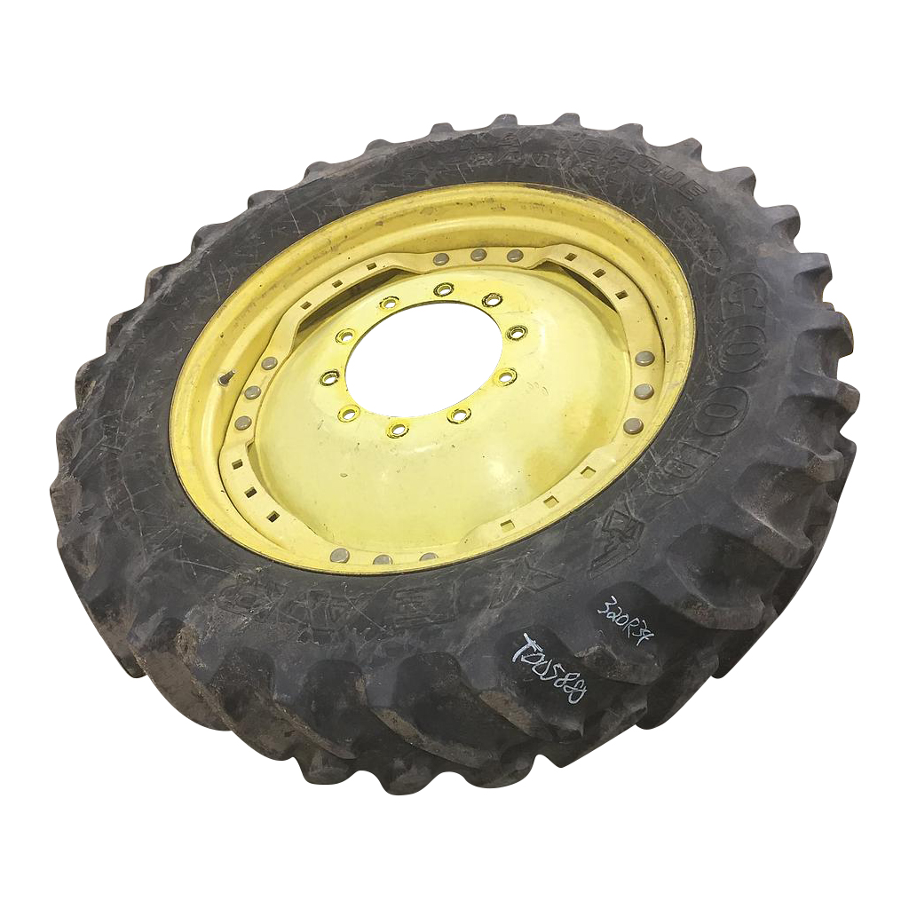 320/85R34 Goodyear Farm Dyna Torque Radial FWA R-1 on John Deere Yellow 10-Hole Waffle Wheel (Groups of 3 bolts) 70%