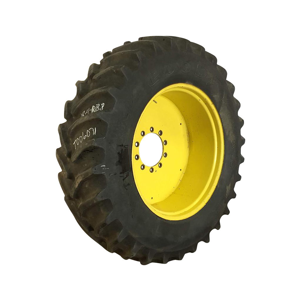 480/80R38 Goodyear Farm Dyna Torque Radial R-1 on John Deere Yellow 10-Hole Flat Plate 75%
