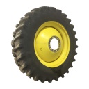 480/80R42 Firestone Radial Deep Tread 23 R-1W on John Deere Yellow 10-Hole Dolly Dual 75%