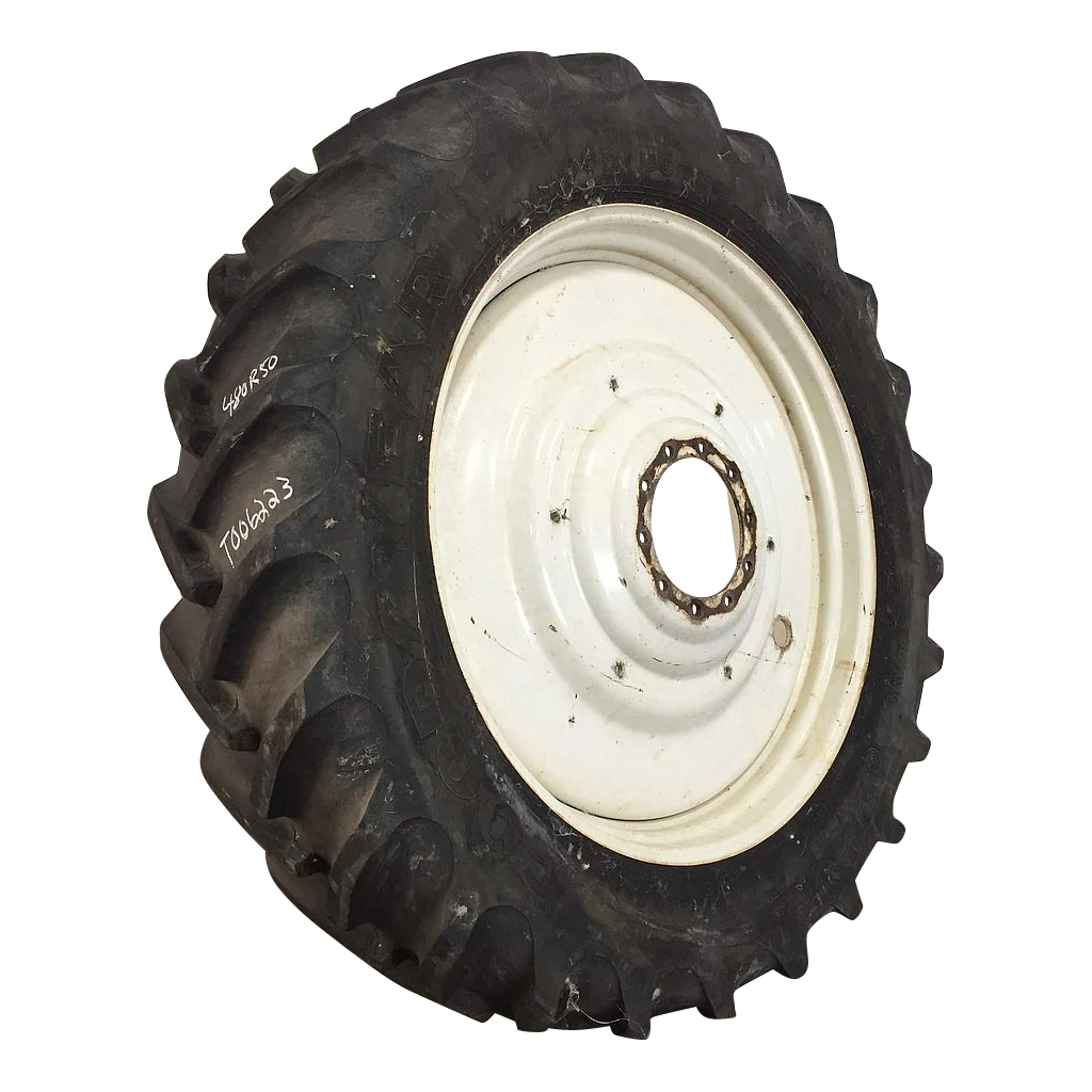 480/80R50 Goodyear Farm DT800 Super Traction R-1W on New Holland White 10-Hole Formed Plate W/Weight Holes 75%