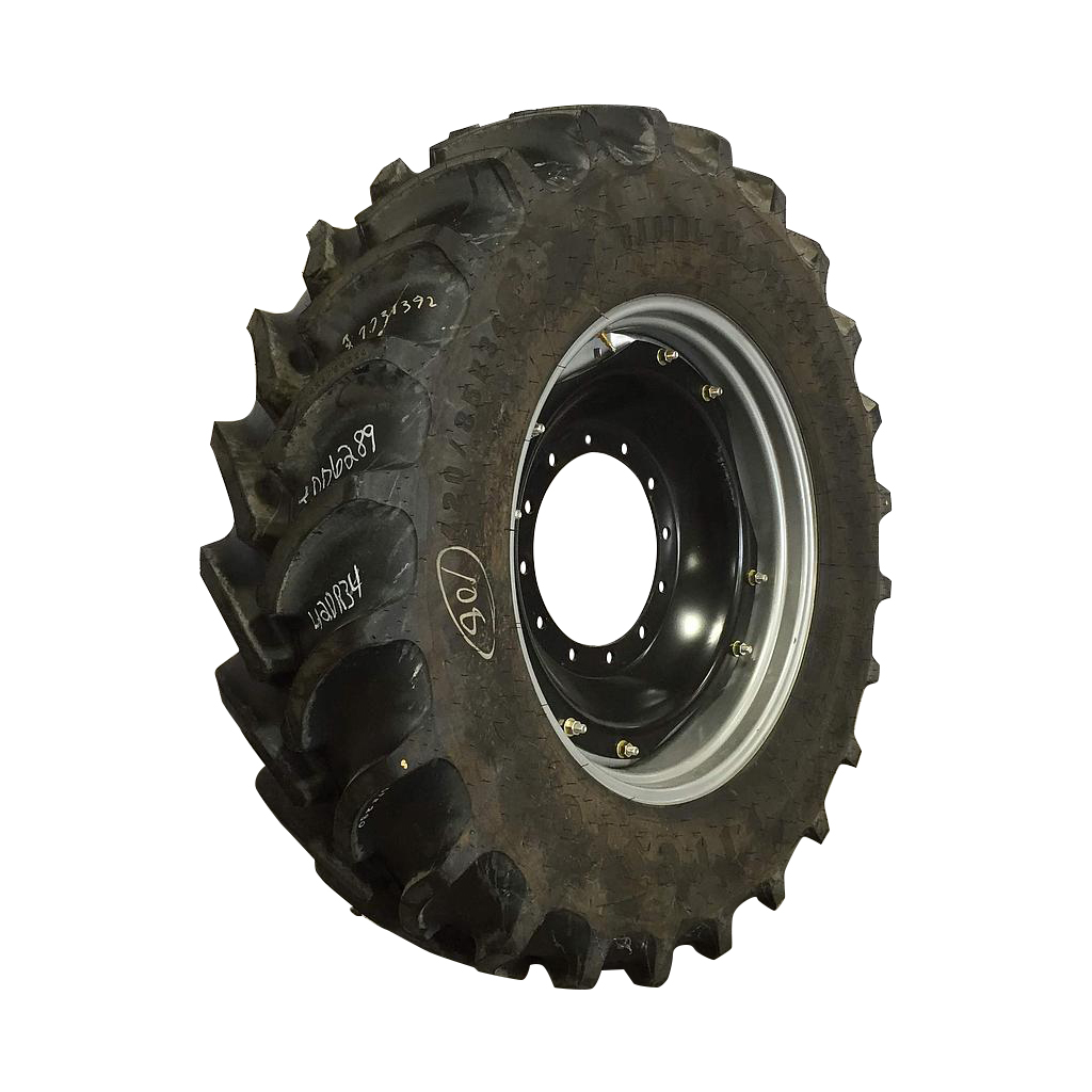 420/85R34 Firestone Radial All Traction DT R-1W on Case IH Silver Mist/Black 12-Hole Waffle Wheel (Groups of 2 bolts) 99%