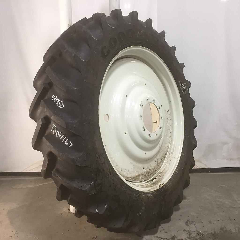 480/80R50 Goodyear Farm DT800 Super Traction R-1W on New Holland White 10-Hole Formed Plate W/Weight Holes 90%