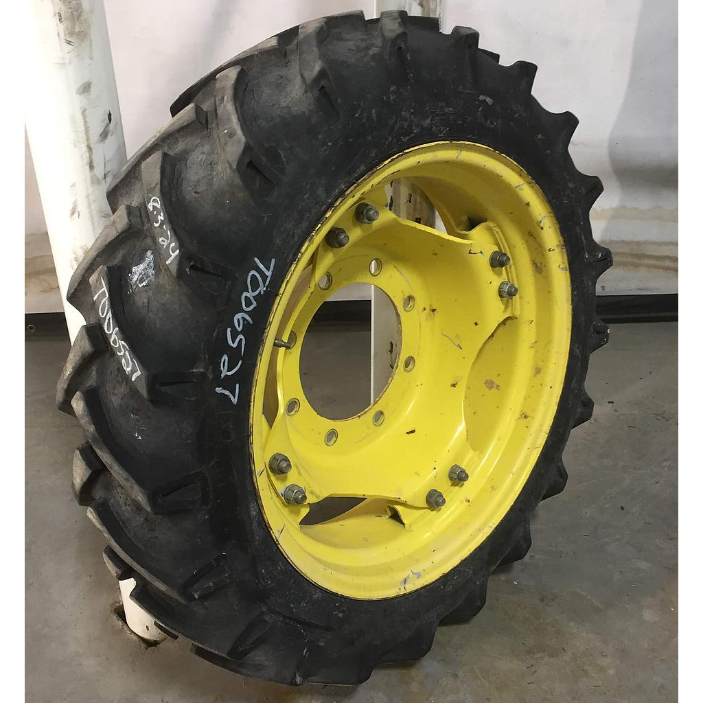 8.3/-24 BKT Tires TR 135 Drive R-1 on John Deere Yellow 8-Hole Rim with Clamp/U-Clamp (groups of 2 bolts) 65%