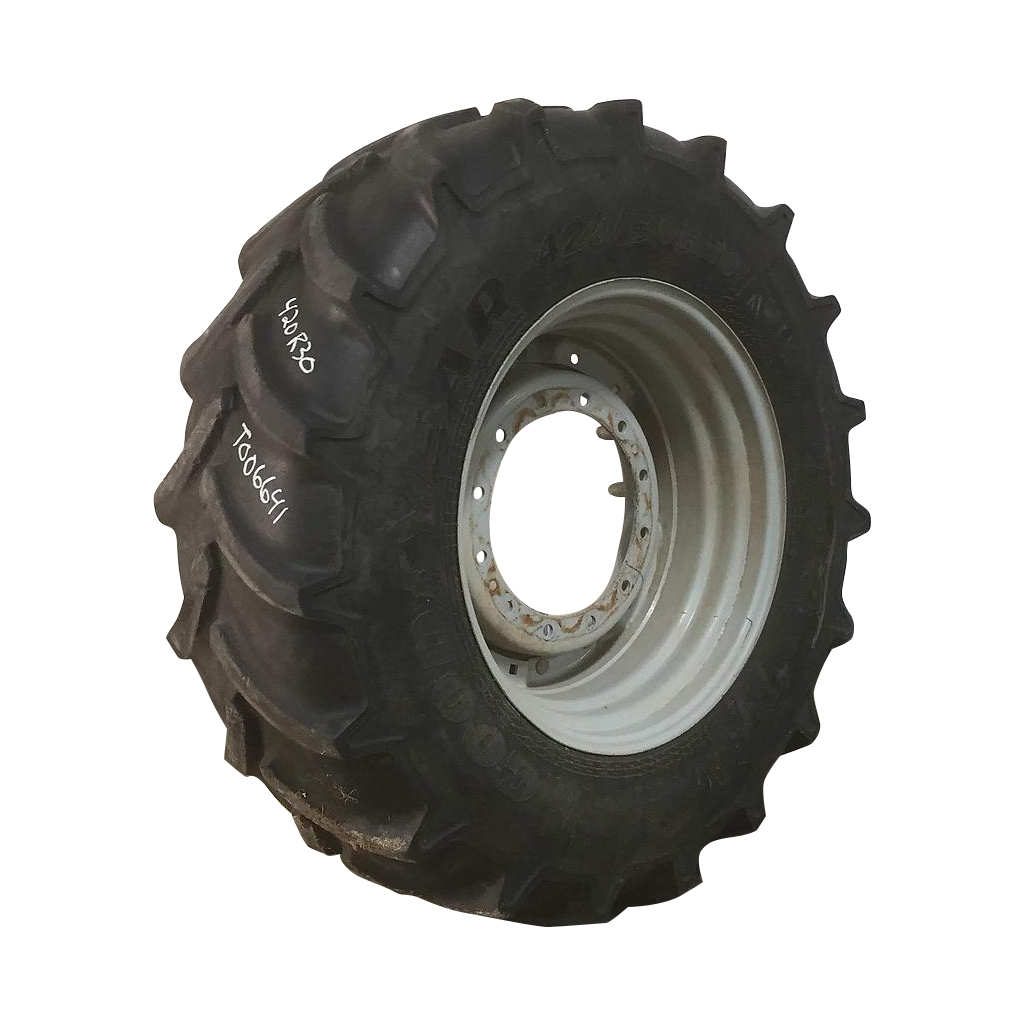420/90R30 Goodyear Farm DT800 Optitrac R-1W on Agco Corp Gray 12-Hole Waffle Wheel (Groups of 2 bolts) 30%