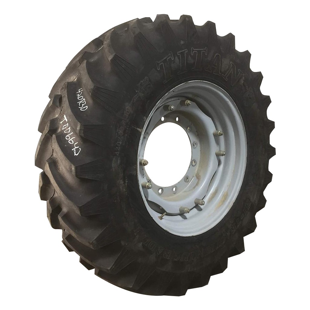 420/90R30 Titan Farm Hi Traction Lug Radial R-1 on Agco Corp Gray 12-Hole Waffle Wheel (Groups of 2 bolts) 99%
