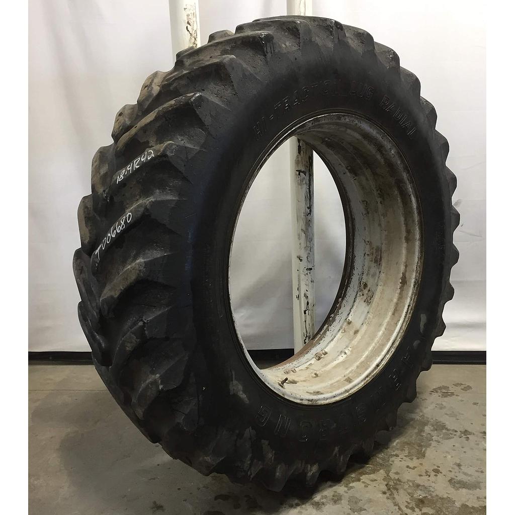 18.4/R42 Armstrong Hi Traction Lug Radial R-1 on Case IH Silver Mist 0-Hole Double Bevel 42" Cast 60%