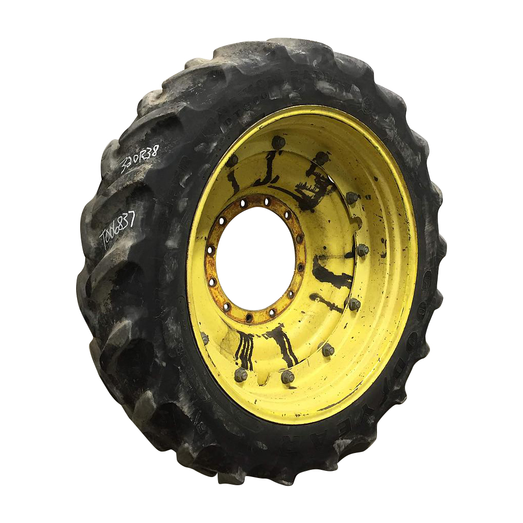 320/85R38 Goodyear Farm DT800 Super Traction R-1W on John Deere Yellow 12-Hole Stub Disc 40%