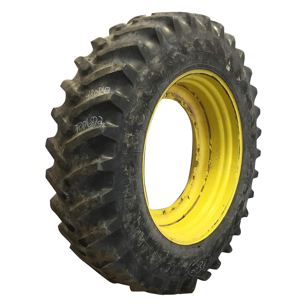 480/80R42 Firestone Radial All Traction 23 R-1 on John Deere Yellow 12-Hole Stub Disc 50%