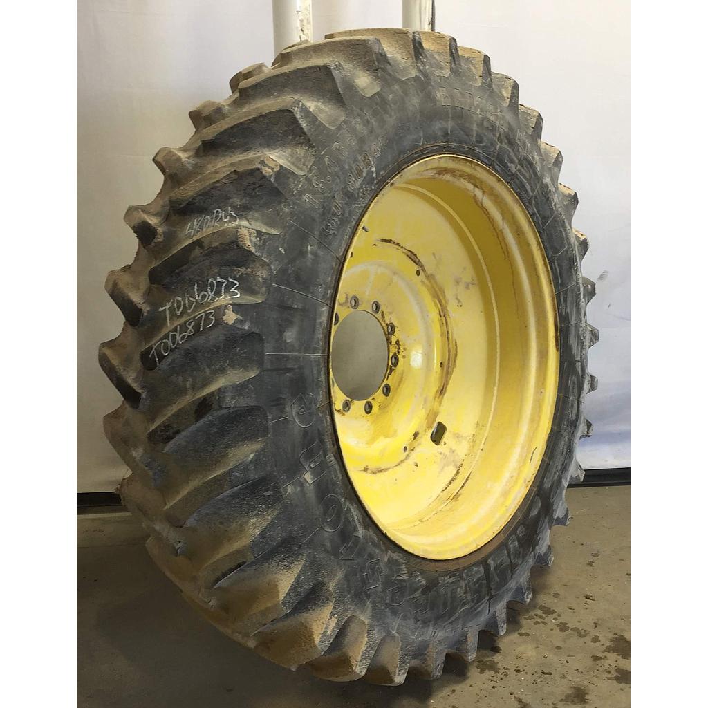 480/80R42 Firestone Radial All Traction 23 R-1 on John Deere Yellow 10-Hole Formed Plate W/Weight Holes 70%