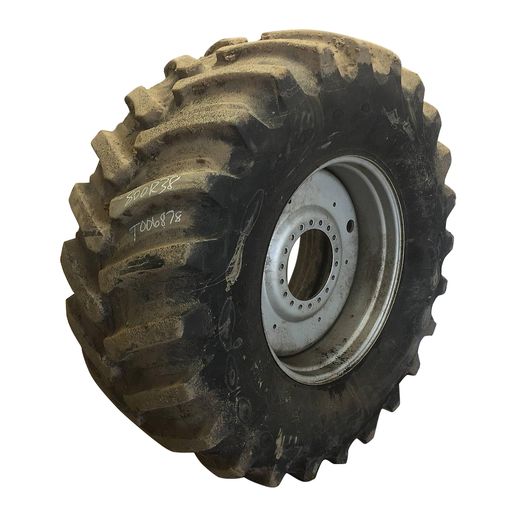 800/70R38 Firestone Radial Deep Tread 23 R-1W on Case IH Silver Mist 18-Hole Formed Plate W/Weight Holes 75%