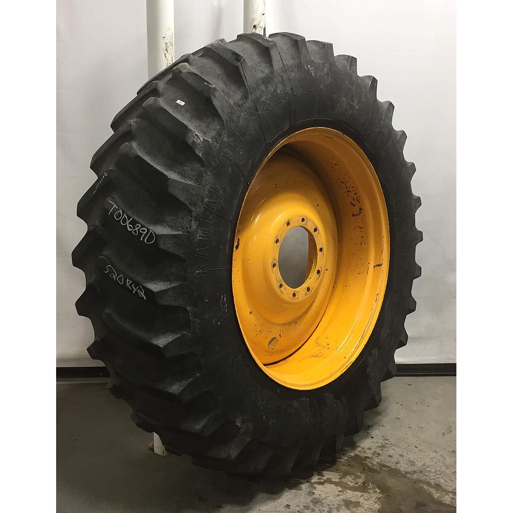 520/85R42 Firestone Radial All Traction 23 R-1 on Hagie Orange 10-Hole Formed Plate Sprayer 55%