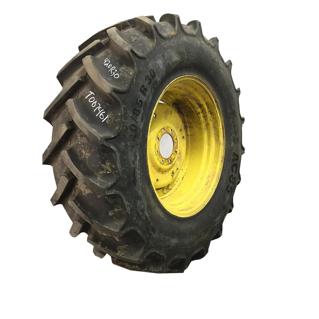 420/85R30 Mitas AC85 Radial R-1W on John Deere Yellow 8-Hole Stub Disc (groups of 2 bolts) 75%