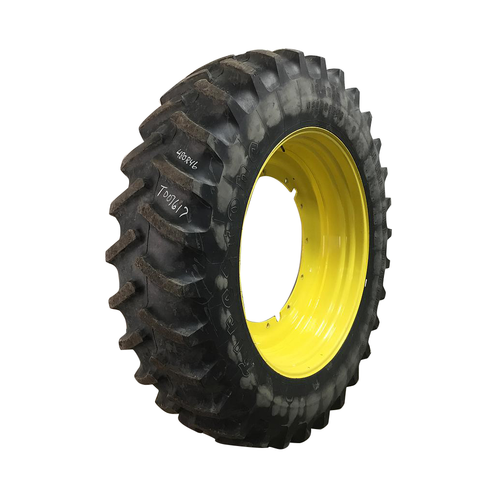 480/80R46 Firestone Radial All Traction 23 R-1 on John Deere Yellow 12-Hole Stub Disc 90%