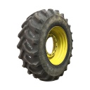 480/70R30 Firestone Radial All Traction DT R-1W on John Deere Yellow 12-Hole Waffle Wheel (Groups of 3 bolts) 90%