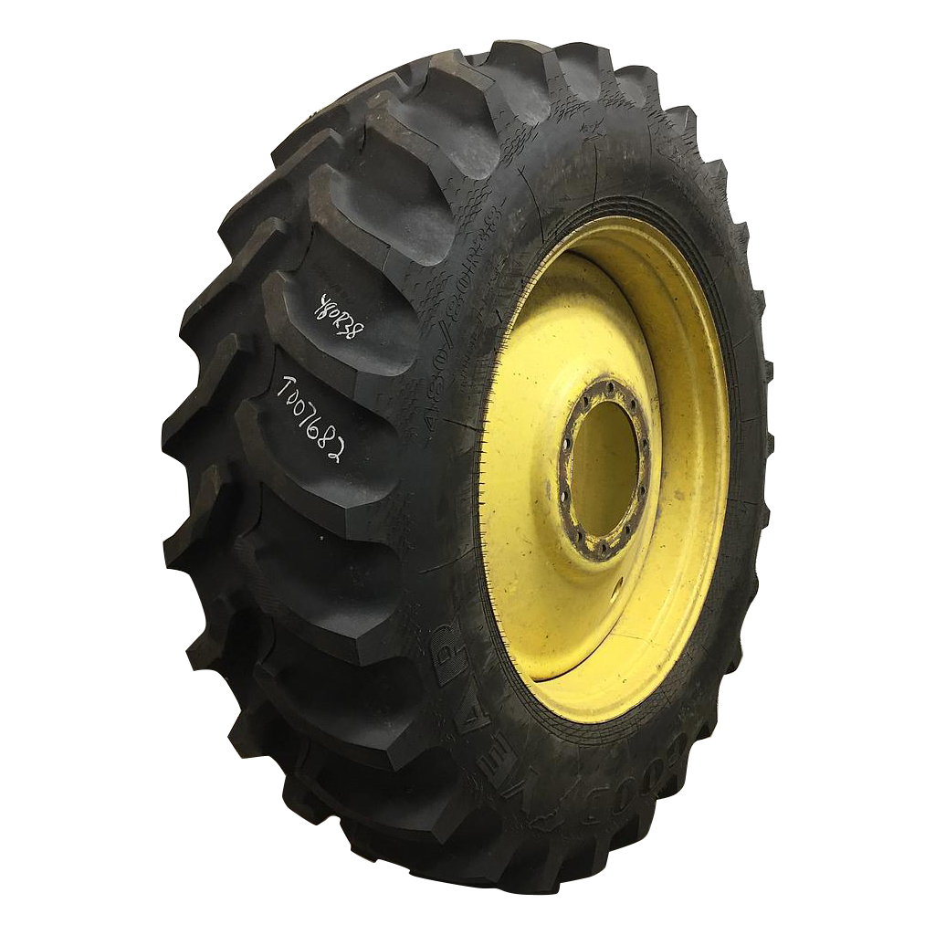 480/80R38 Goodyear Farm UltraTorque Radial R-1 on John Deere Yellow 10-Hole Formed Plate 99%