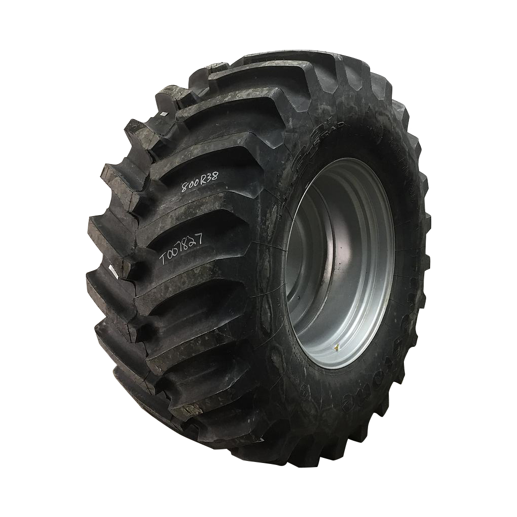 IF 800/70R38 Firestone Radial Deep Tread 23 R-1W on Case IH Silver Mist 10-Hole Formed Plate W/Weight Holes 99%