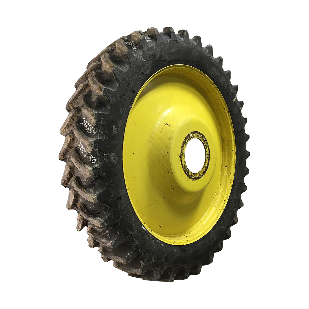 380/90R54 Firestone Radial 9000 R-1W on John Deere Yellow 10-Hole Spun Disc 80%