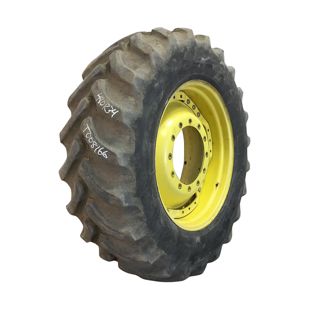 480/70R34 Firestone Radial 9000 R-1W on John Deere Yellow 12-Hole Waffle Wheel (Groups of 3 bolts) 60%