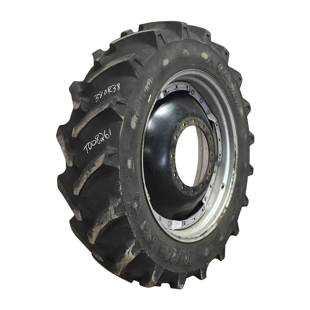 380/80R38 Titan Farm AG49M Radial R-1W on Case IH Silver Mist/Black 12-Hole Waffle Wheel (Groups of 3 bolts) 50%