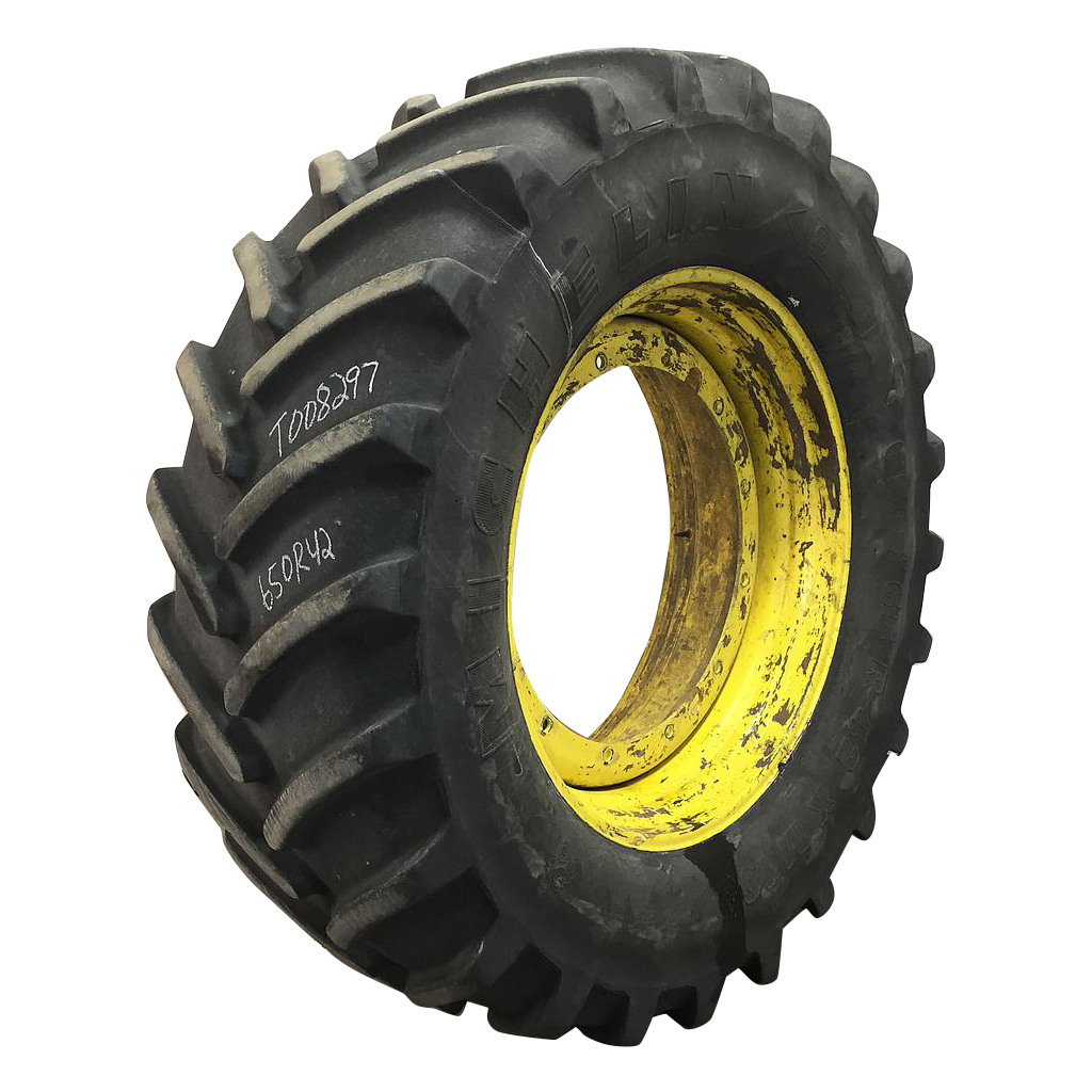 650/65R42 Michelin Multibib R-1W on John Deere Yellow 12-Hole Stub Disc 60%