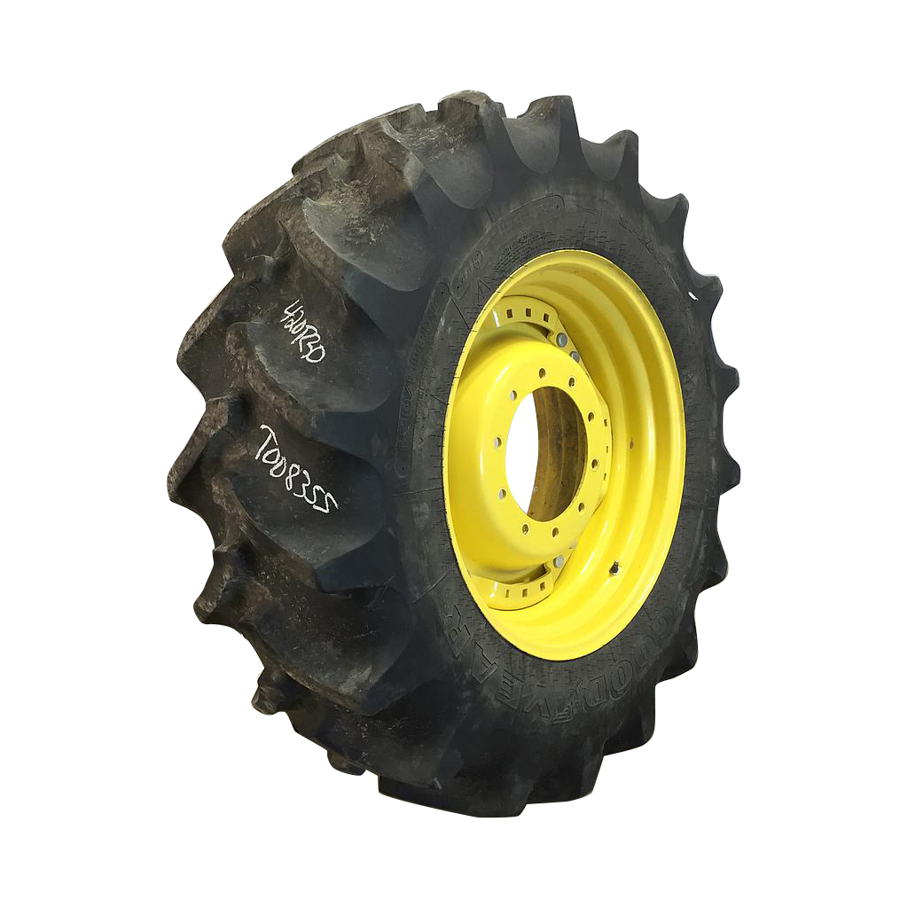420/90R30 Goodyear Farm Special Sure Grip Radial TD8 R-2 on John Deere Yellow 10-Hole Waffle Wheel (Groups of 3 bolts) 70%