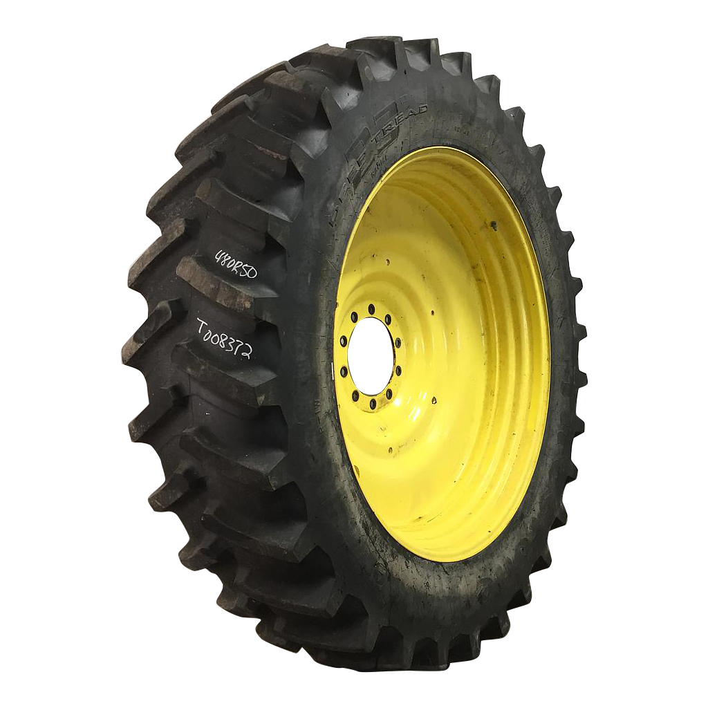 480/80R50 Firestone Radial Deep Tread 23 R-1W on John Deere Yellow 10-Hole Formed Plate W/Weight Holes 70%