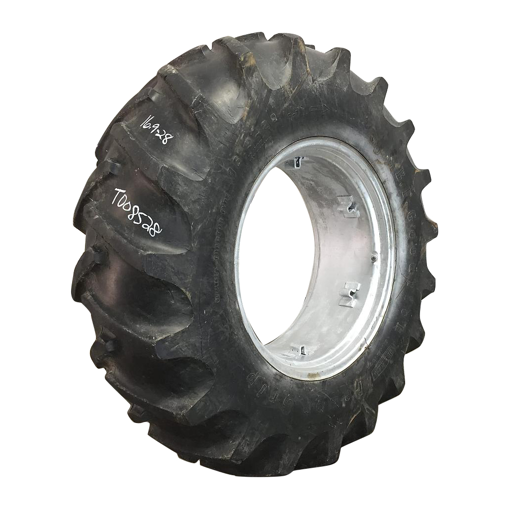 16.9/-28 BF Goodrich Power Grip  R-1 on Case IH Silver Mist 6-Hole Rim with Clamp/Loop Style 60%