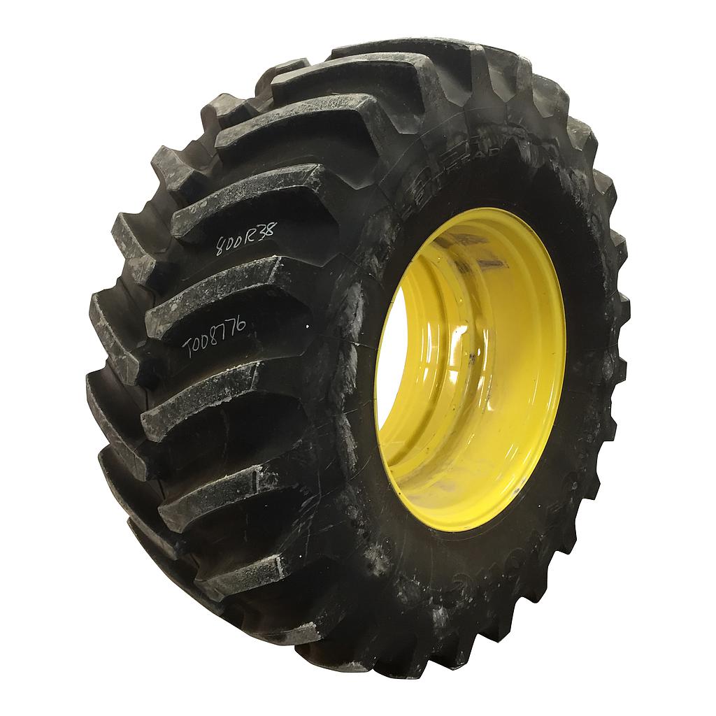 800/70R38 Firestone Radial Deep Tread 23 R-1W on John Deere Yellow 12-Hole Stub Disc 99%