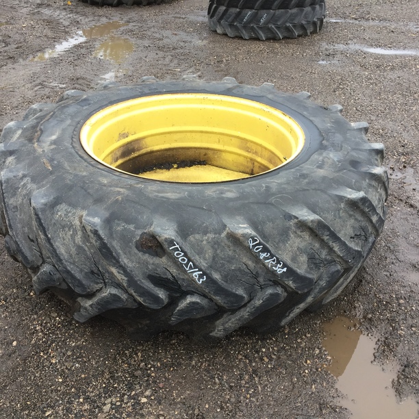20.8/R38 BF Goodrich Power Saver Radial HT R-1 on John Deere Yellow 10-Hole Formed Plate 30%