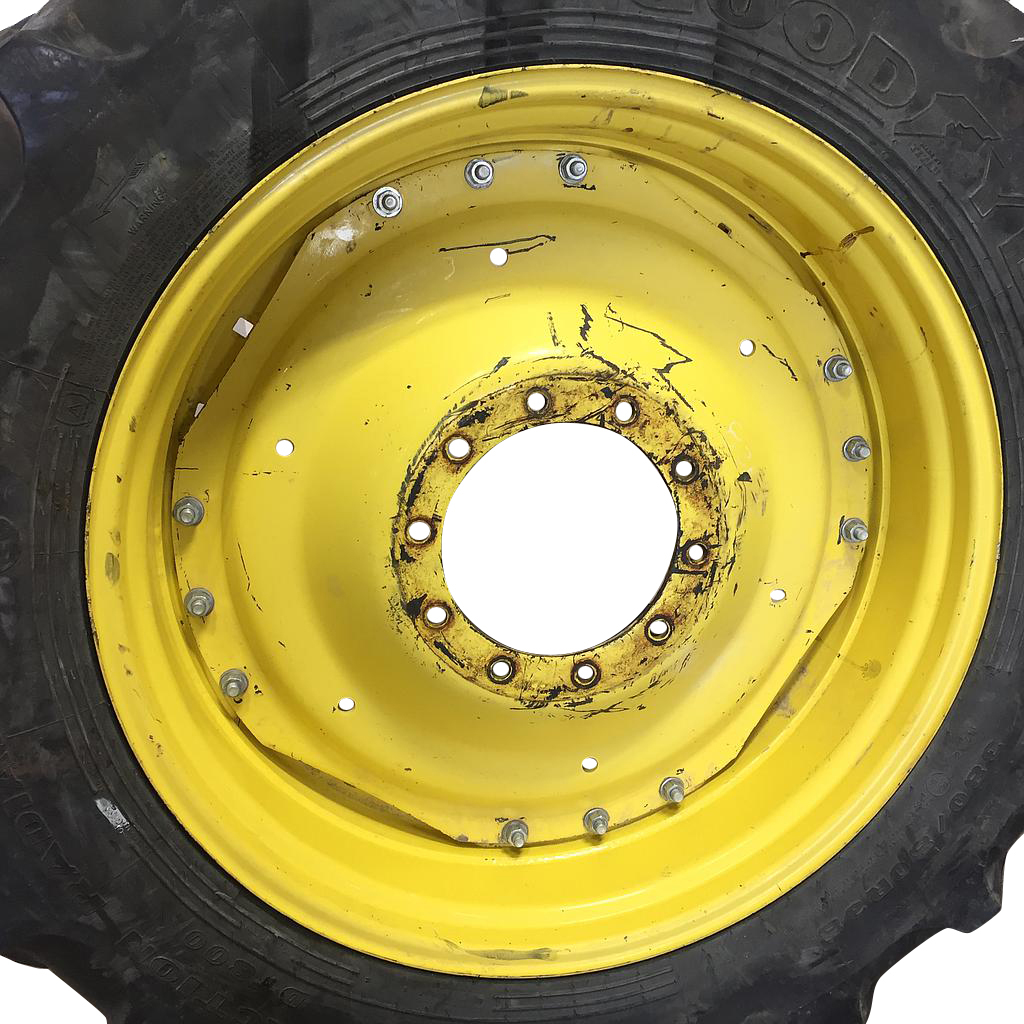 12"W x 38"D Waffle Wheel (Groups of 3 bolts) Rim with 10-Hole Center, John Deere Yellow