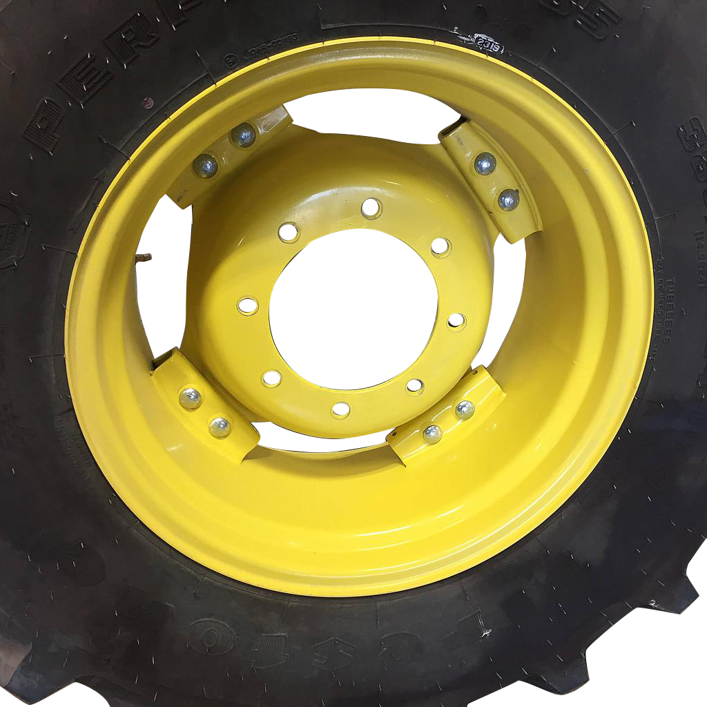 12"W x 24"D Rim with Clamp/U-Clamp (groups of 2 bolts) Rim with 8-Hole Center, John Deere Yellow
