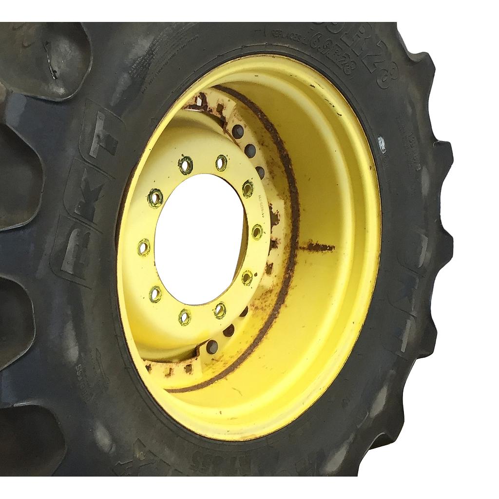 15"W x 28"D Waffle Wheel (Groups of 3 bolts) Rim with 10-Hole Center, John Deere Yellow