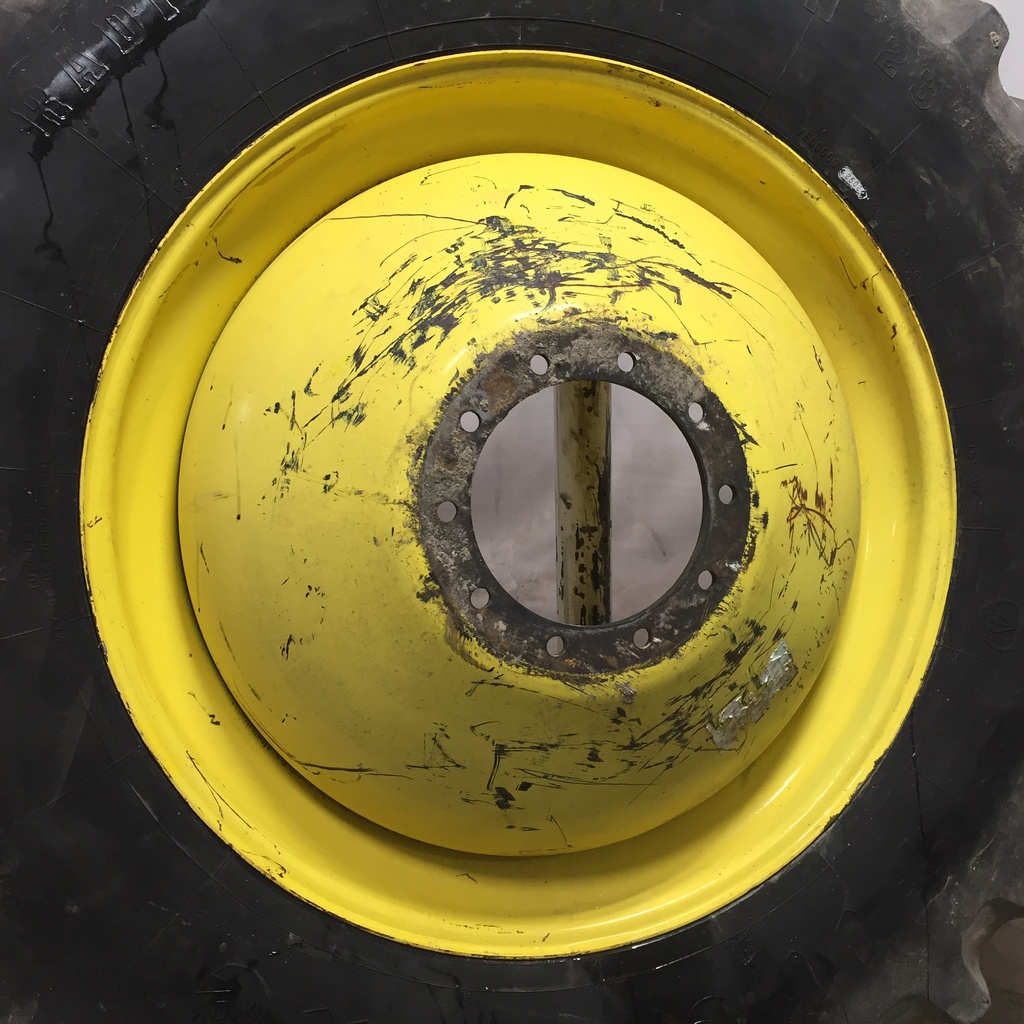 20.8/R42 Firestone Radial All Traction 23 R-1 on John Deere Yellow 10-Hole Dolly Dual 40%