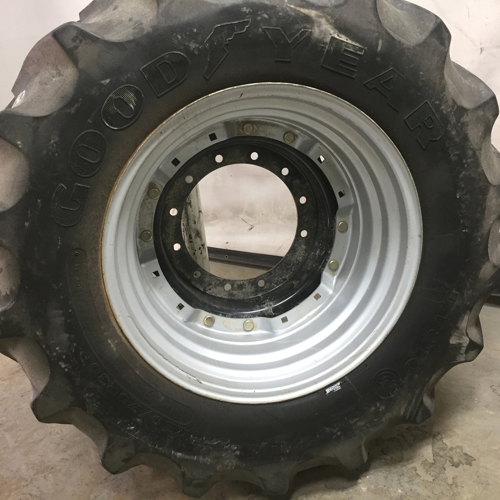 480/70R30 Goodyear Farm DT810 Super Traction R-1W on Case IH Silver Mist/Black 12-Hole Waffle Wheel (Groups of 2 bolts) 50%