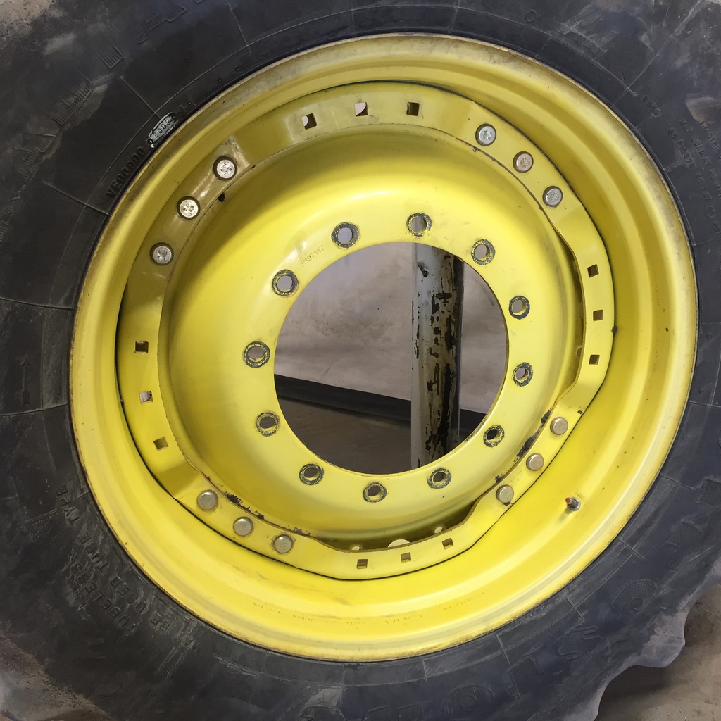 480/70R34 Firestone Radial 9000 R-1W on John Deere Yellow 12-Hole Waffle Wheel (Groups of 3 bolts) 60%