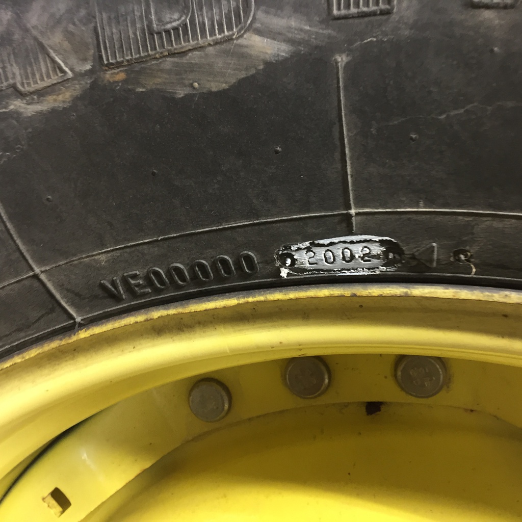 480/70R34 Firestone Radial 9000 R-1W on John Deere Yellow 12-Hole Waffle Wheel (Groups of 3 bolts) 60%