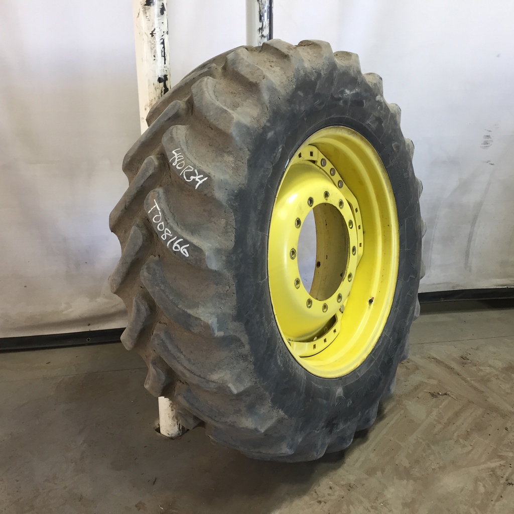 480/70R34 Firestone Radial 9000 R-1W on John Deere Yellow 12-Hole Waffle Wheel (Groups of 3 bolts) 60%