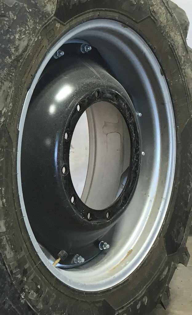 15"W x 34"D Waffle Wheel (Groups of 2 bolts) Rim with 12-Hole Center, Case IH Silver Mist/Black