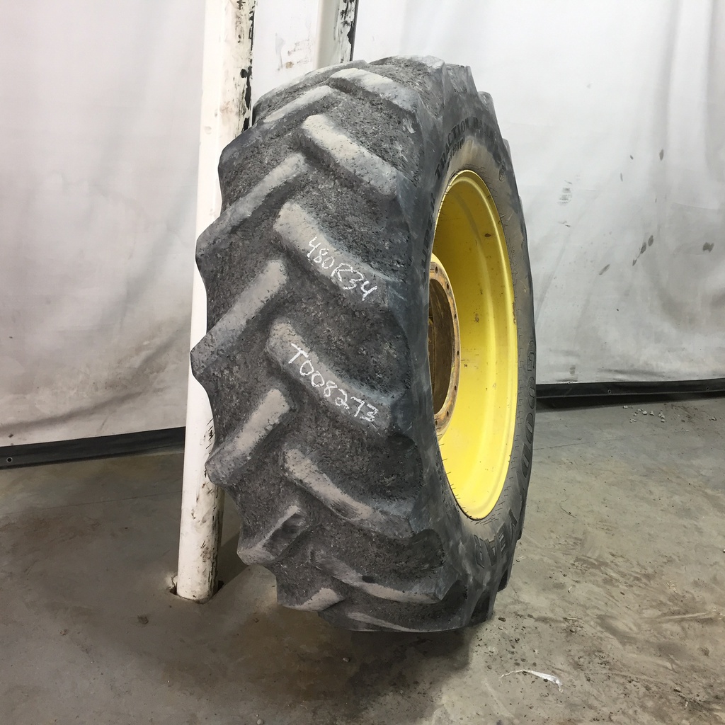 480/70R34 Goodyear Farm DT810 Super Traction R-1W on John Deere Yellow 12-Hole Waffle Wheel (Groups of 3 bolts) 20%