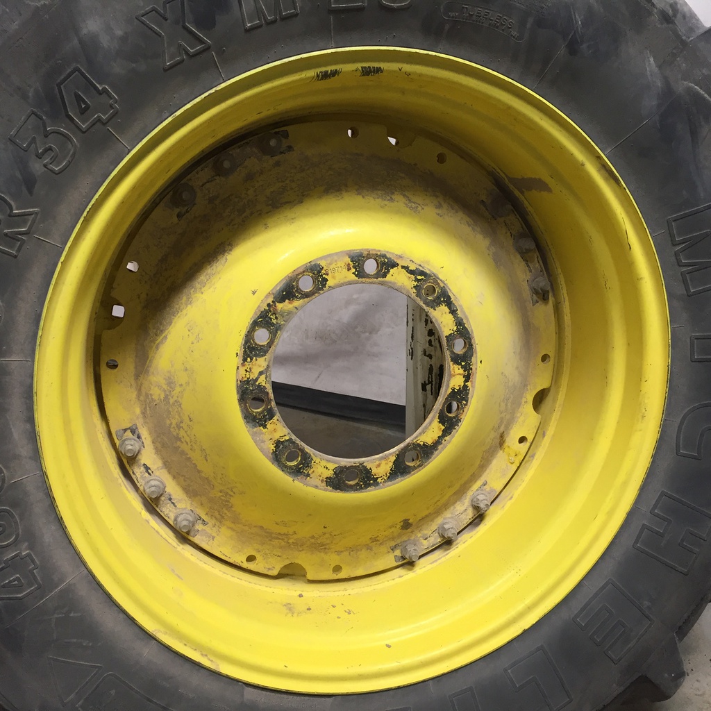 480/70R34 Michelin OmniBib R-1W on John Deere Yellow 10-Hole Waffle Wheel (Groups of 3 bolts) 60%