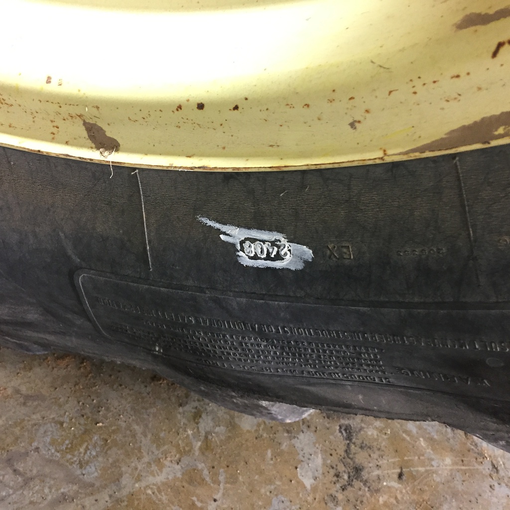 480/70R34 Michelin OmniBib R-1W on John Deere Yellow 10-Hole Waffle Wheel (Groups of 3 bolts) 60%