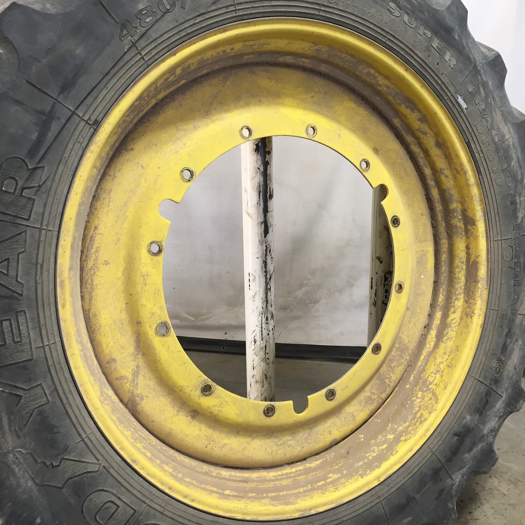 480/80R50 Goodyear Farm DT800 Super Traction R-1W on John Deere Yellow 12-Hole Stub Disc 40%