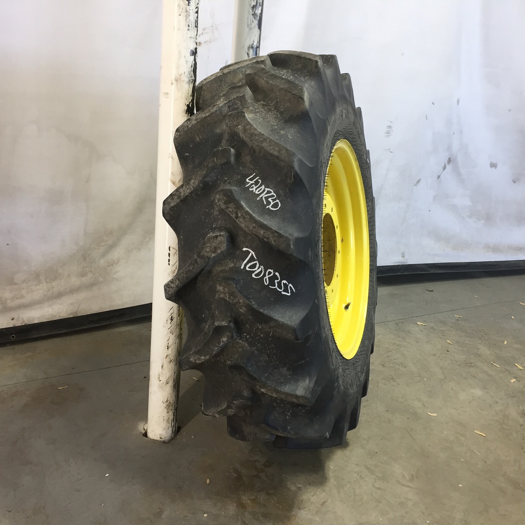 420/90R30 Goodyear Farm Special Sure Grip Radial TD8 R-2 on John Deere Yellow 10-Hole Waffle Wheel (Groups of 3 bolts) 70%